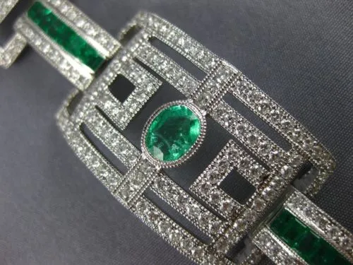 ESTATE EXTRA LARGE 14.61CT DIAMOND & AAA EMERALD 18KT WHITE GOLD TENNIS BRACELET