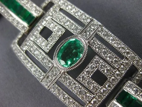 ESTATE EXTRA LARGE 14.61CT DIAMOND & AAA EMERALD 18KT WHITE GOLD TENNIS BRACELET