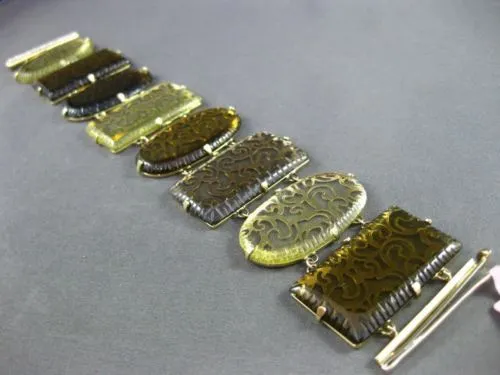 ESTATE MASSIVE DIAMOND YELLOW & SMOKY TOPAZ 14KT YELLOW GOLD FILIGREE BRACELET