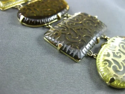 ESTATE MASSIVE DIAMOND YELLOW & SMOKY TOPAZ 14KT YELLOW GOLD FILIGREE BRACELET
