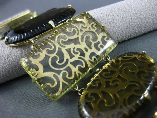 ESTATE MASSIVE DIAMOND YELLOW & SMOKY TOPAZ 14KT YELLOW GOLD FILIGREE BRACELET