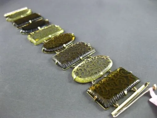 ESTATE MASSIVE DIAMOND YELLOW & SMOKY TOPAZ 14KT YELLOW GOLD FILIGREE BRACELET
