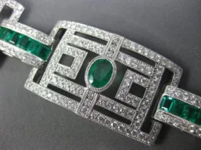 ESTATE WIDE 15.75CT DIAMOND & AAA EMERALD 18KT WHITE GOLD SQUARE TENNIS BRACELET