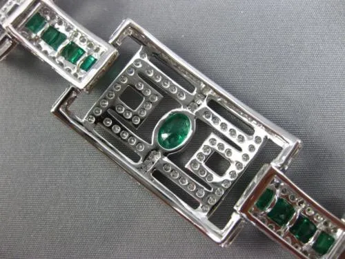 ESTATE WIDE 15.75CT DIAMOND & AAA EMERALD 18KT WHITE GOLD SQUARE TENNIS BRACELET