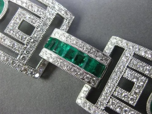 ESTATE WIDE 15.75CT DIAMOND & AAA EMERALD 18KT WHITE GOLD SQUARE TENNIS BRACELET