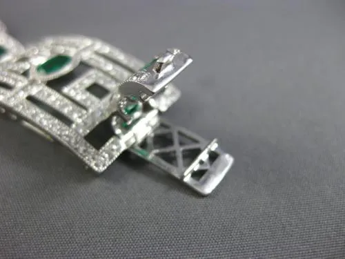 ESTATE WIDE 15.75CT DIAMOND & AAA EMERALD 18KT WHITE GOLD SQUARE TENNIS BRACELET