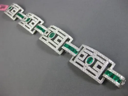ESTATE WIDE 15.75CT DIAMOND & AAA EMERALD 18KT WHITE GOLD SQUARE TENNIS BRACELET