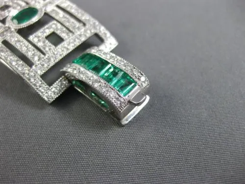 ESTATE WIDE 15.75CT DIAMOND & AAA EMERALD 18KT WHITE GOLD SQUARE TENNIS BRACELET