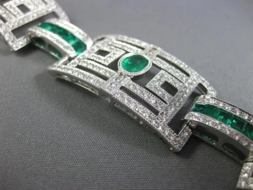 ESTATE WIDE 15.75CT DIAMOND & AAA EMERALD 18KT WHITE GOLD SQUARE TENNIS BRACELET