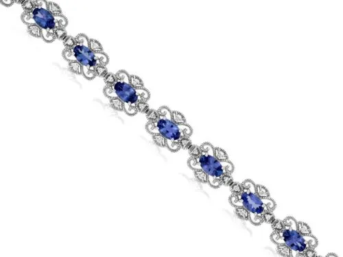 ESTATE WIDE 4.02CT DIAMOND & AAA TANZANITE 14K WHITE GOLD FLOWER TENNIS BRACELET