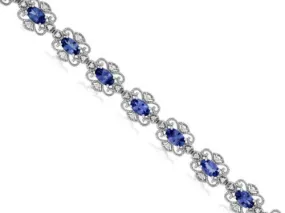 ESTATE WIDE 4.02CT DIAMOND & AAA TANZANITE 14K WHITE GOLD FLOWER TENNIS BRACELET