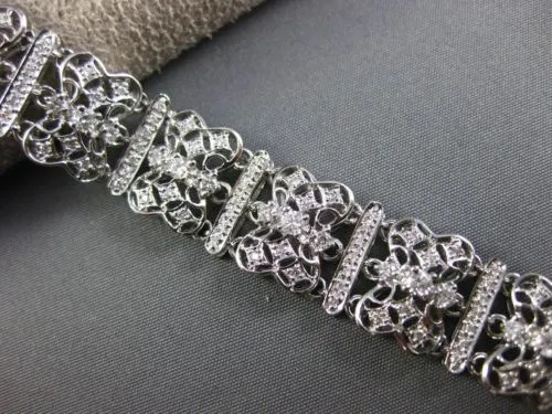 ESTATE WIDE & LONG 2.77CT DIAMOND 18KT WHITE GOLD FILIGREE HANDCRAFTED BRACELET