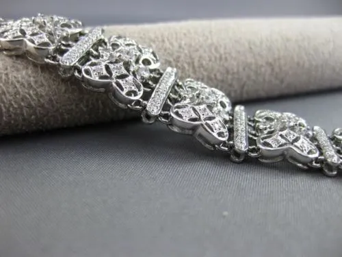 ESTATE WIDE & LONG 2.77CT DIAMOND 18KT WHITE GOLD FILIGREE HANDCRAFTED BRACELET