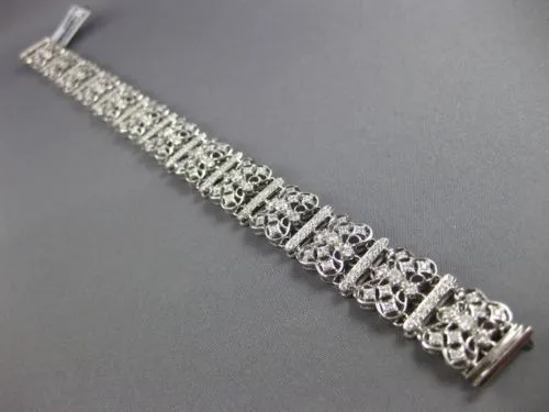 ESTATE WIDE & LONG 2.77CT DIAMOND 18KT WHITE GOLD FILIGREE HANDCRAFTED BRACELET