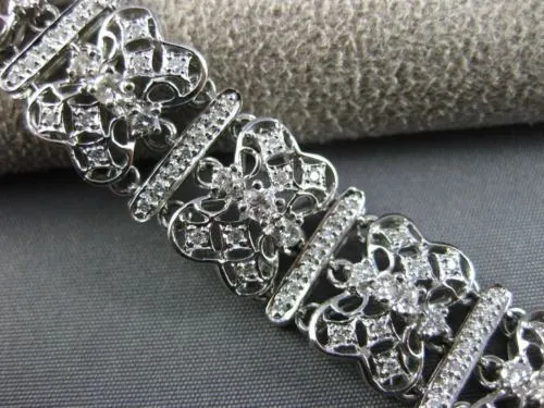 ESTATE WIDE & LONG 2.77CT DIAMOND 18KT WHITE GOLD FILIGREE HANDCRAFTED BRACELET
