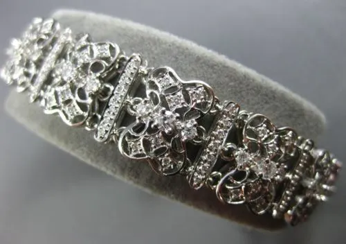 ESTATE WIDE & LONG 2.77CT DIAMOND 18KT WHITE GOLD FILIGREE HANDCRAFTED BRACELET
