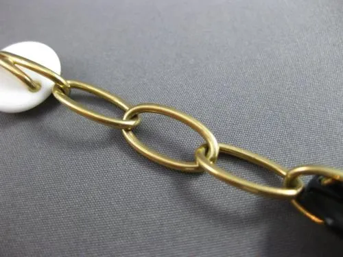 ESTATE WIDE & LONG AAA WHITE & BLACK ONYX 14KT YELLOW GOLD 3D LINK LOVE NECKLACE