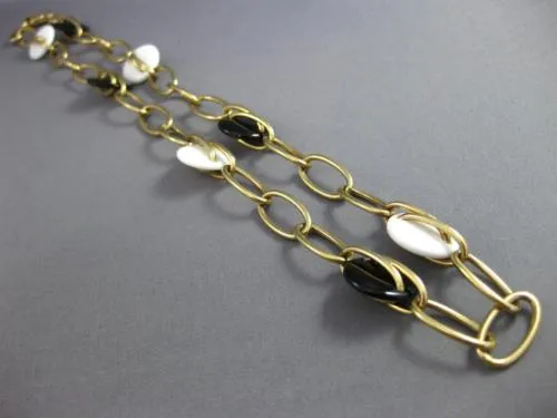 ESTATE WIDE & LONG AAA WHITE & BLACK ONYX 14KT YELLOW GOLD 3D LINK LOVE NECKLACE