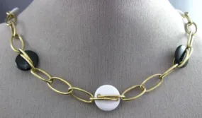 ESTATE WIDE & LONG AAA WHITE & BLACK ONYX 14KT YELLOW GOLD 3D LINK LOVE NECKLACE