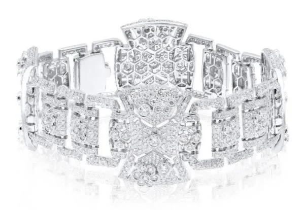 EXTRA LARGE 12.25CT DIAMOND 18KT WHITE GOLD 3D OPEN FILIGREE TENNIS BRACELET