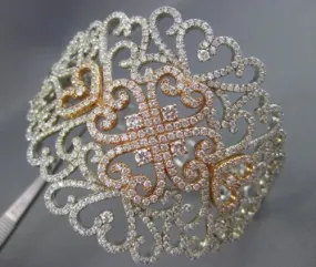 EXTRA LARGE 7.18CT DIAMOND 14KT WHITE & ROSE GOLD OPEN FILIGREE BANGLE BRACELET