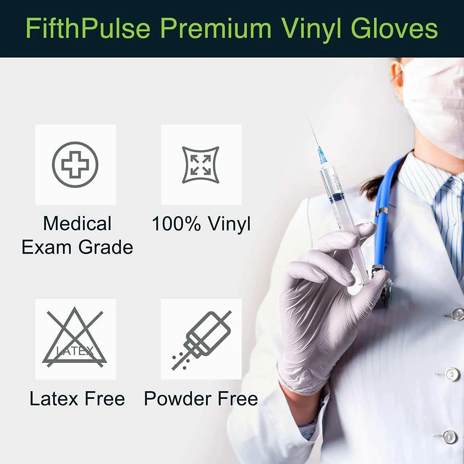 FifthPulse White Vinyl Exam Gloves