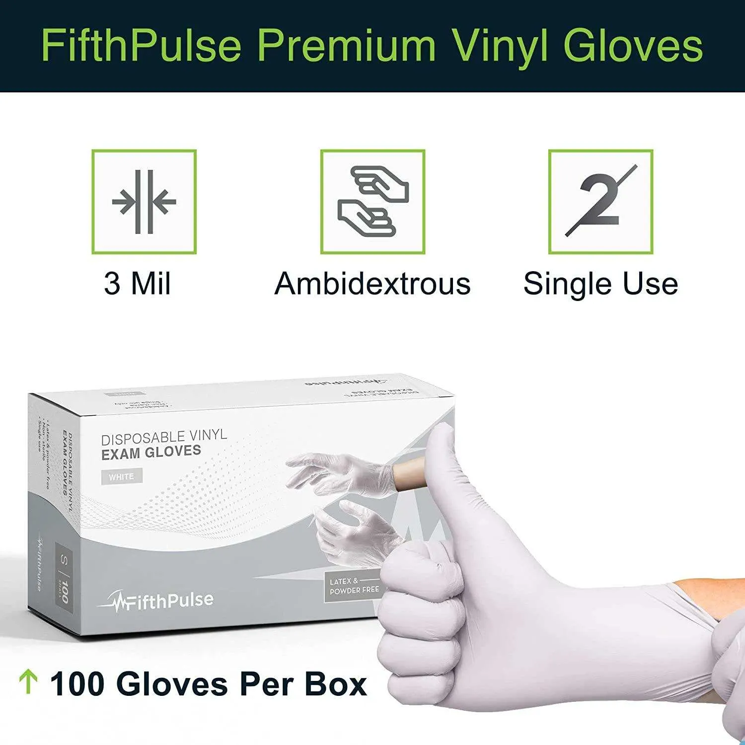 FifthPulse White Vinyl Exam Gloves