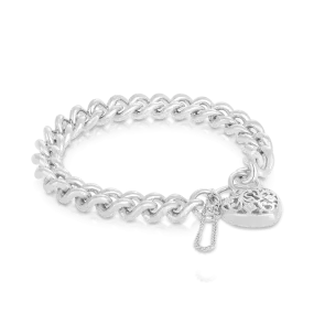 Filigree Heart Padlock Bracelet in Sterling Silver