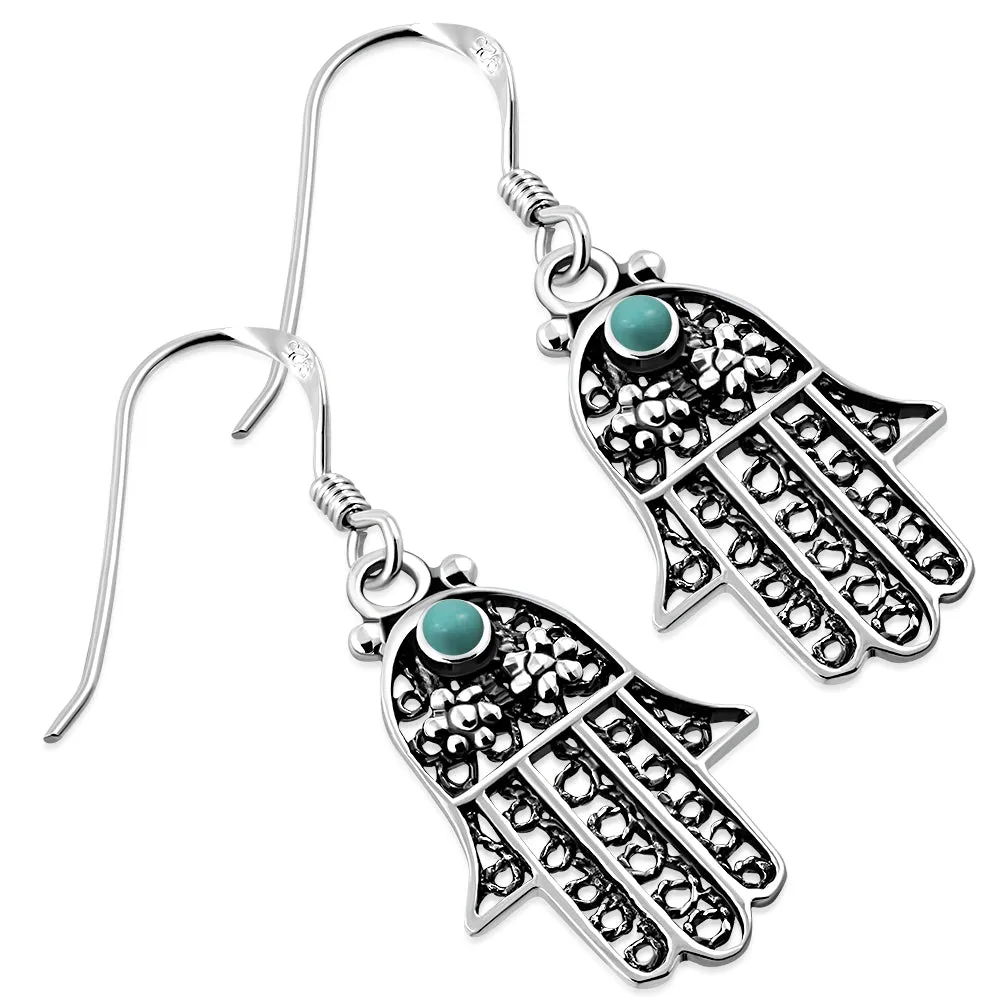 Filigree work Hamsa Earring with Turquoise
