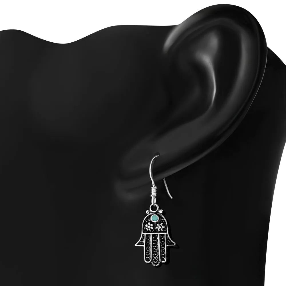 Filigree work Hamsa Earring with Turquoise