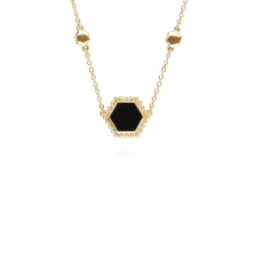 Flat Slice Hex Schwarzer Onyx Halskette in Vergoldetem 925 Sterling Silber