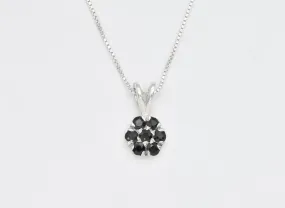 Flower Onyx Pendant - Black Onyx Necklace - Silver Daisy Necklace