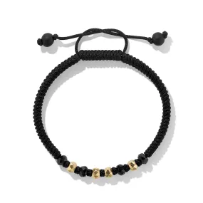Fortune Woven Black Nylon Bracelet with Black Onyx and 18K Yellow Gold