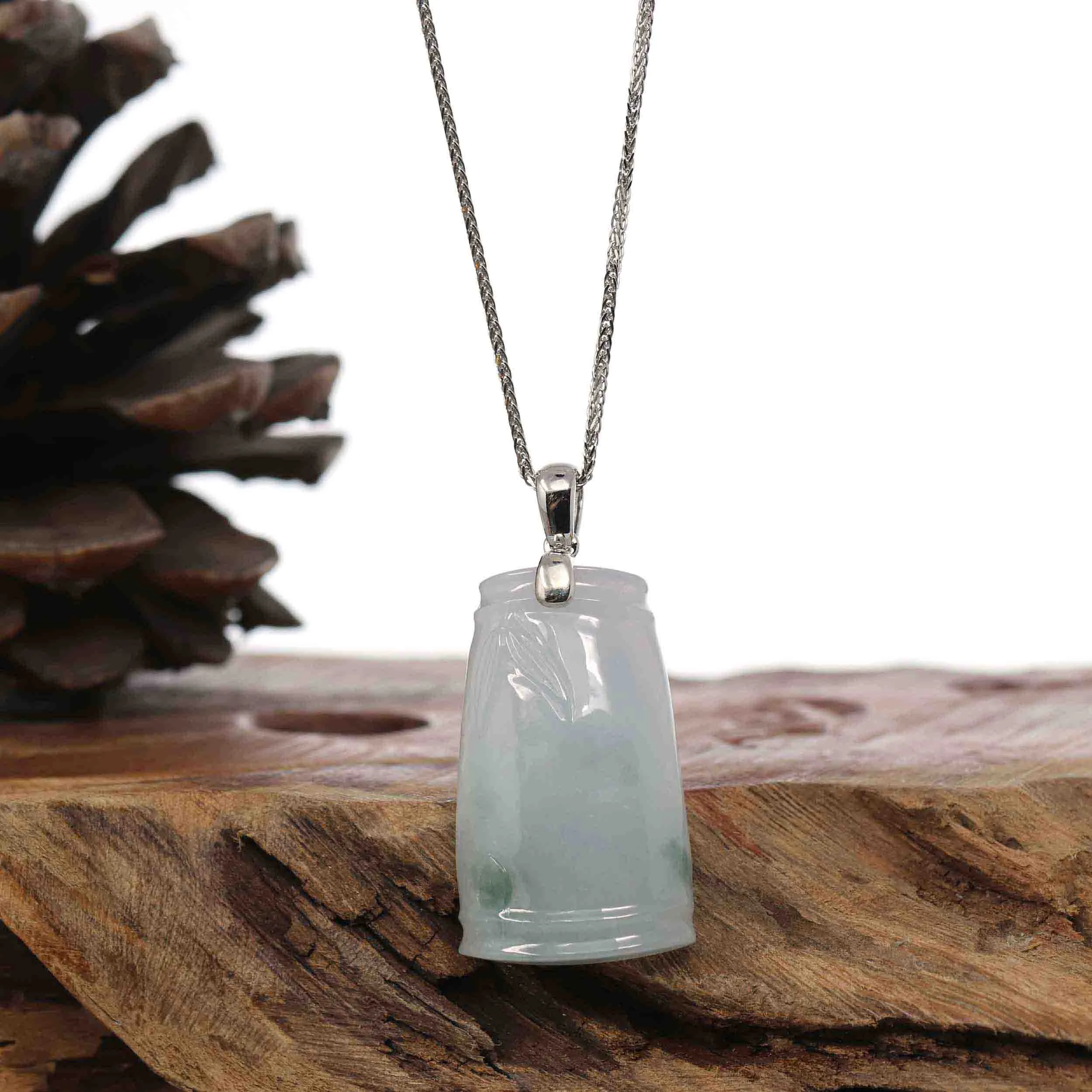 Genuine Burmese Ice Blue-green Jadeite Jade Bamboo Pendant Necklace