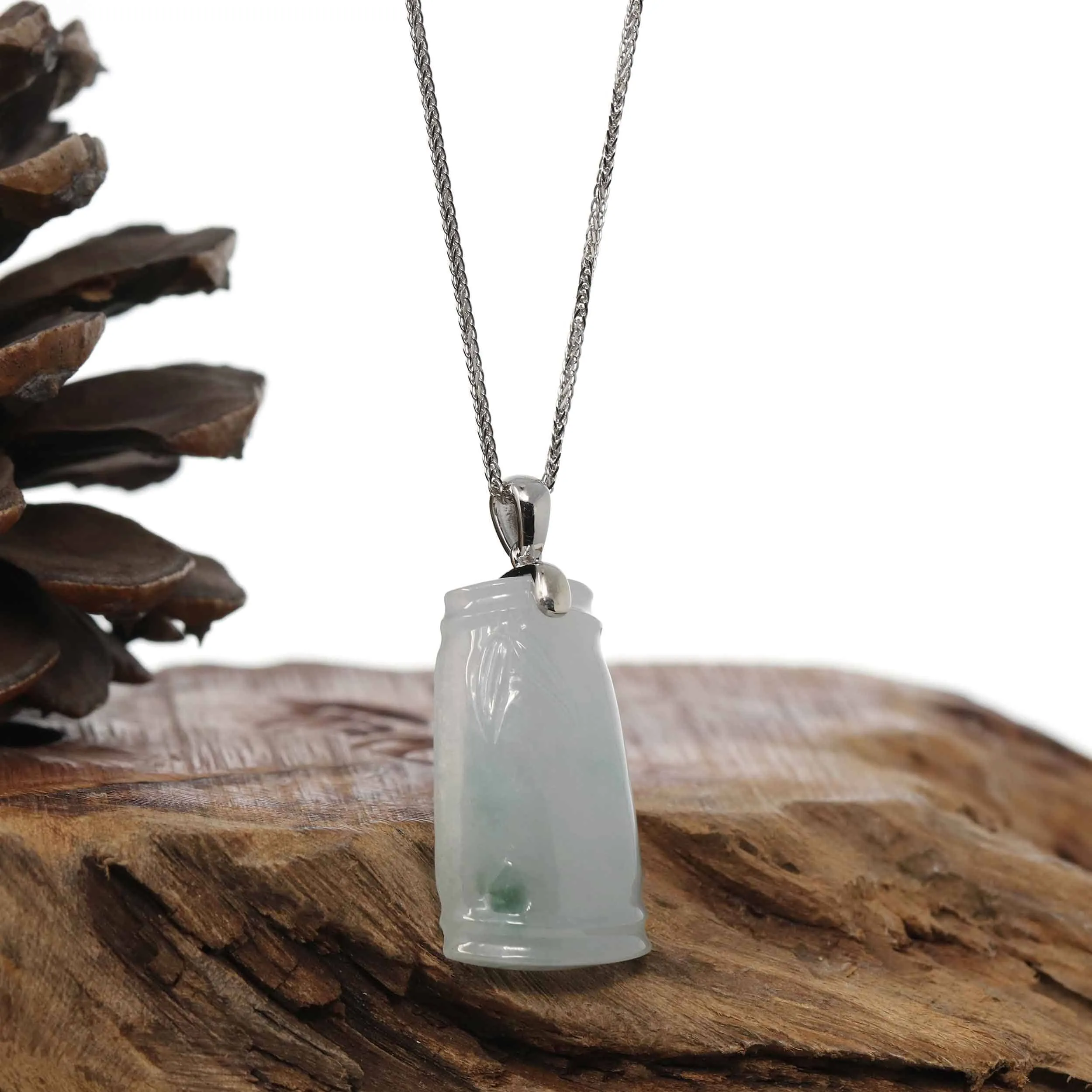 Genuine Burmese Ice Blue-green Jadeite Jade Bamboo Pendant Necklace