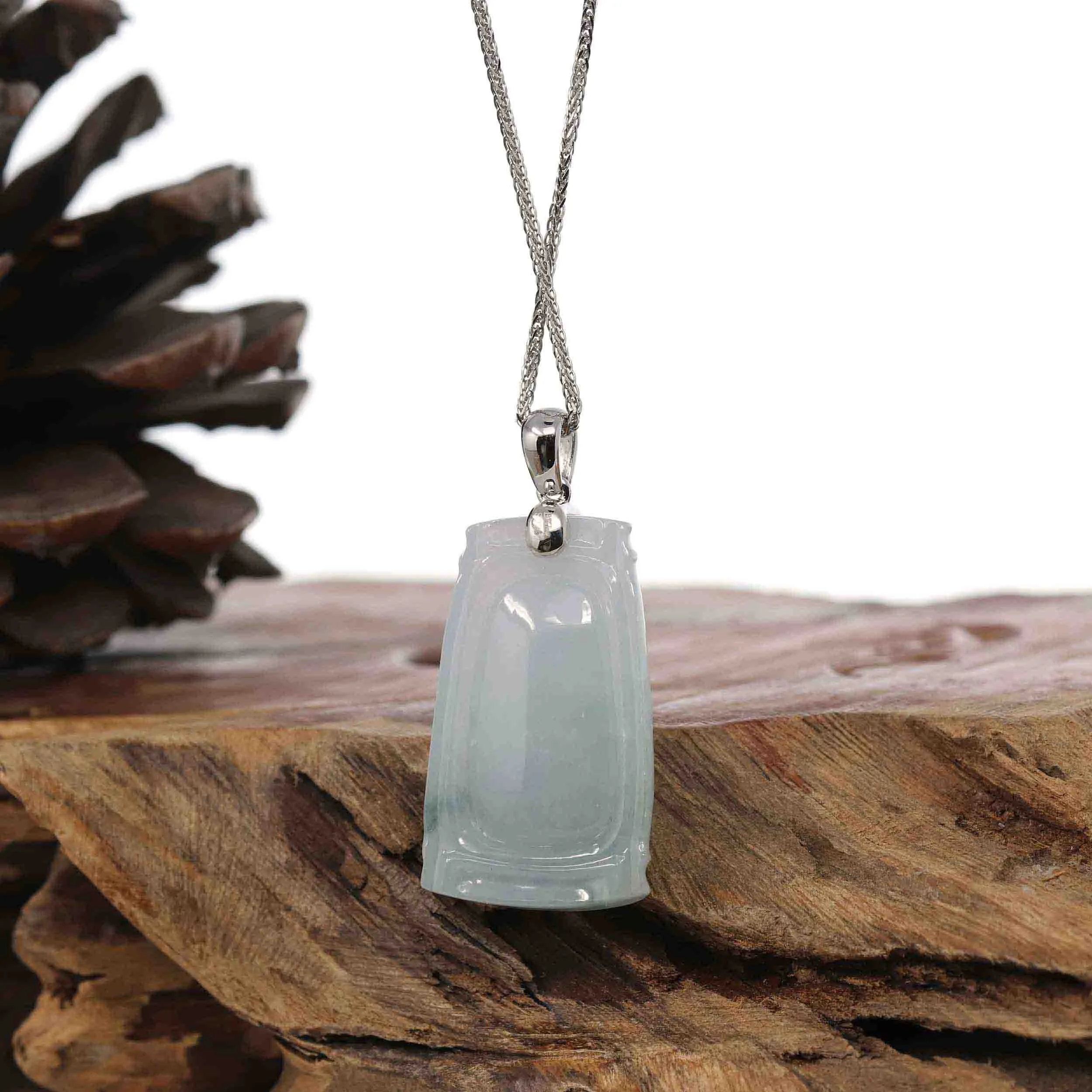Genuine Burmese Ice Blue-green Jadeite Jade Bamboo Pendant Necklace