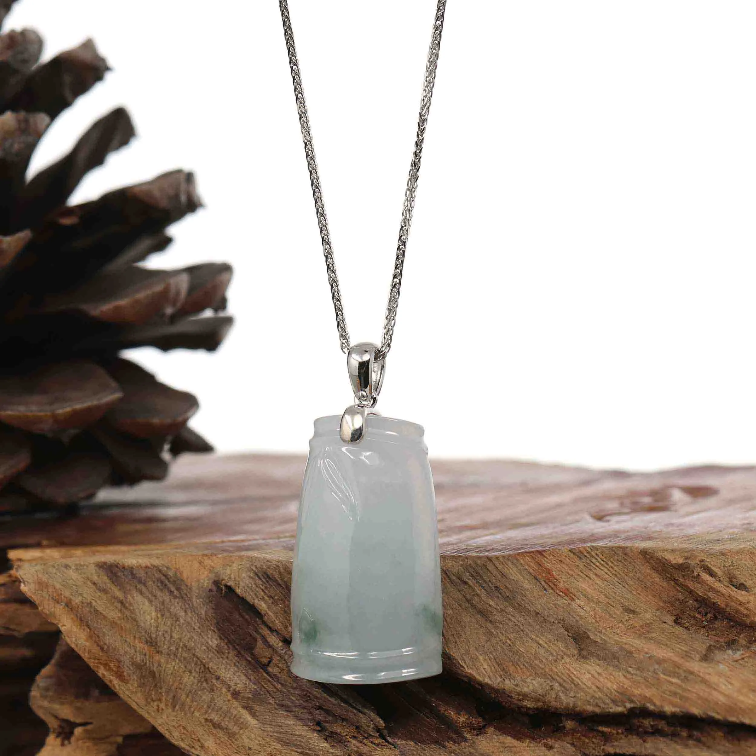 Genuine Burmese Ice Blue-green Jadeite Jade Bamboo Pendant Necklace