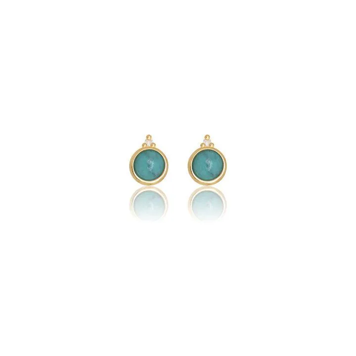 Georgini Natural Turquoise and Two Natural Diamond December Earrings - Gold