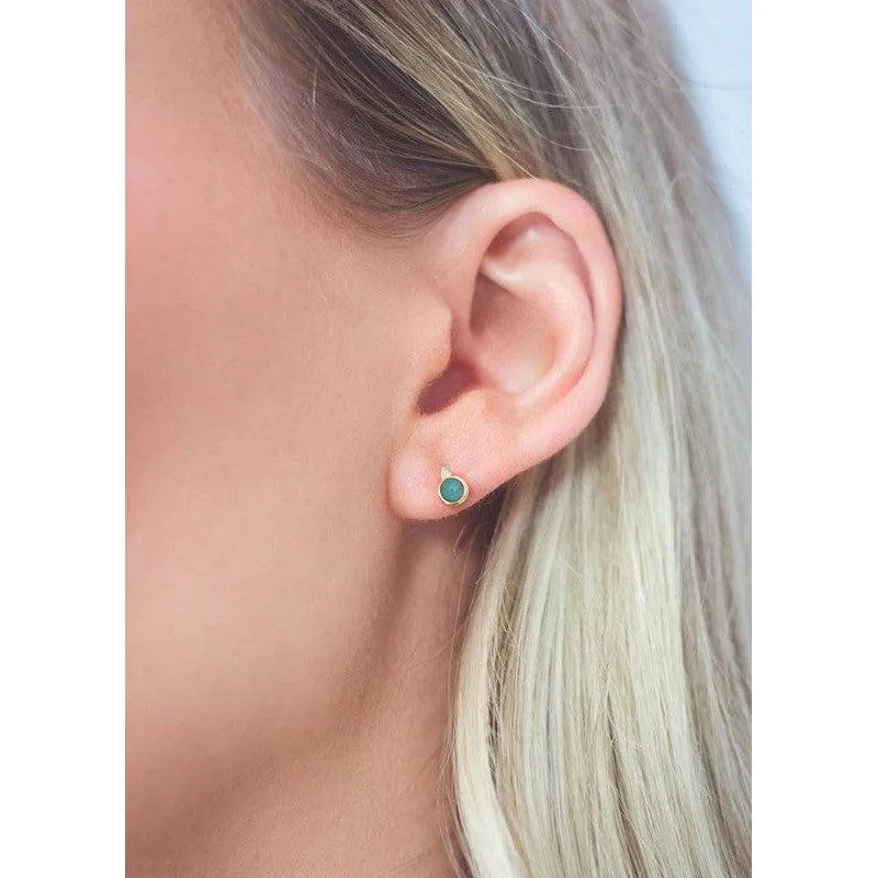 Georgini Natural Turquoise and Two Natural Diamond December Earrings - Gold