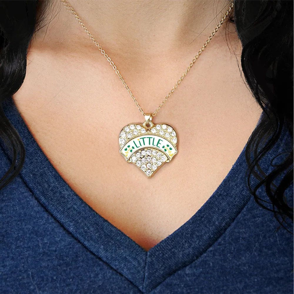 Gold Emerald Green and Canary Yellow Little Pave Heart Charm Classic Necklace