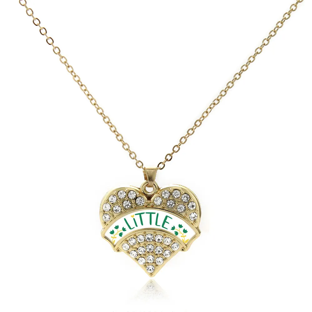 Gold Emerald Green and Canary Yellow Little Pave Heart Charm Classic Necklace