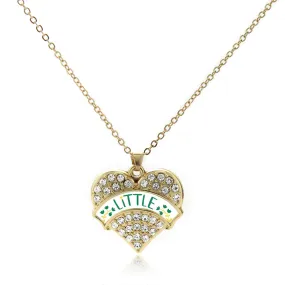 Gold Emerald Green and Canary Yellow Little Pave Heart Charm Classic Necklace
