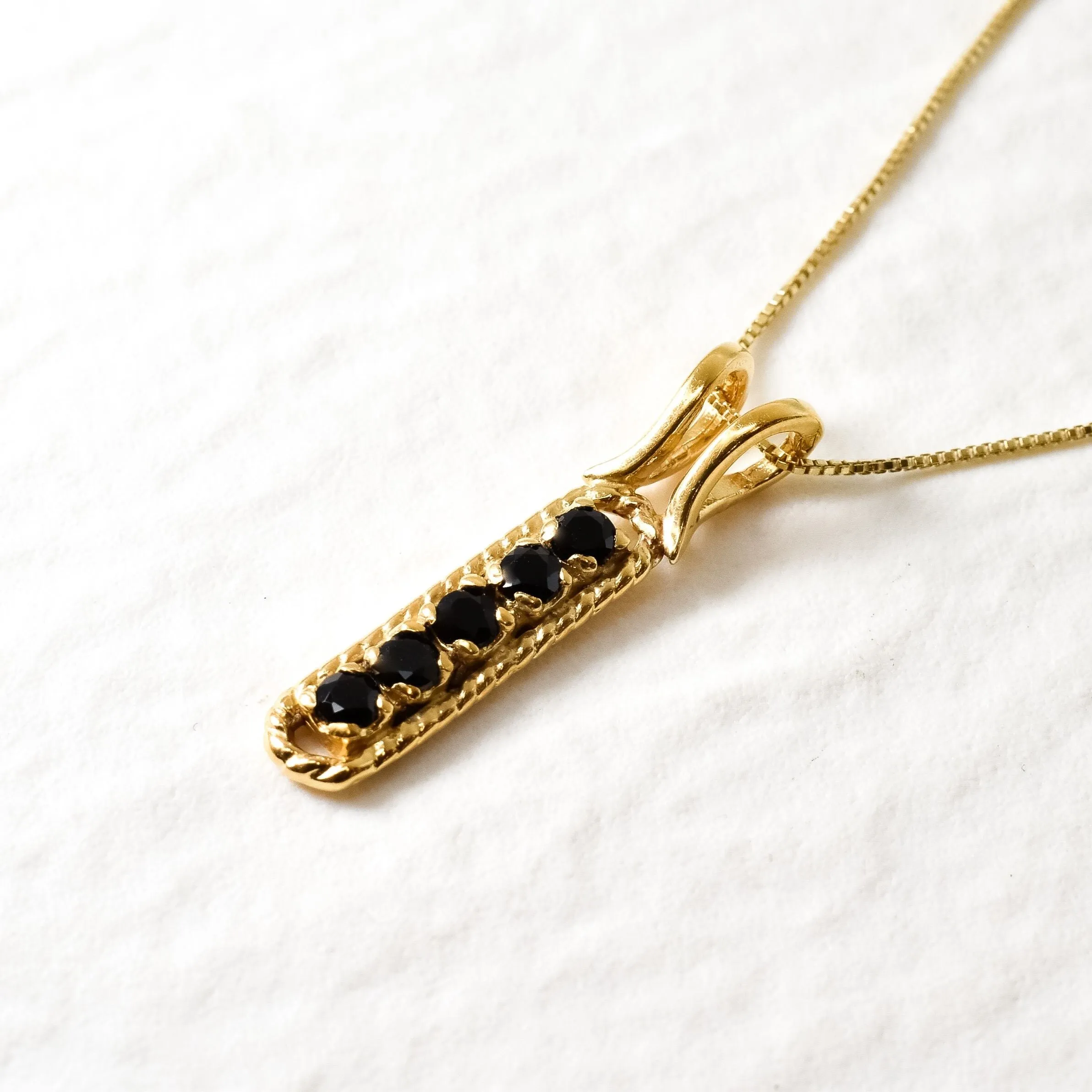 Gold Onyx Pendant - Black Bar Necklace - Vertical Onyx Necklace