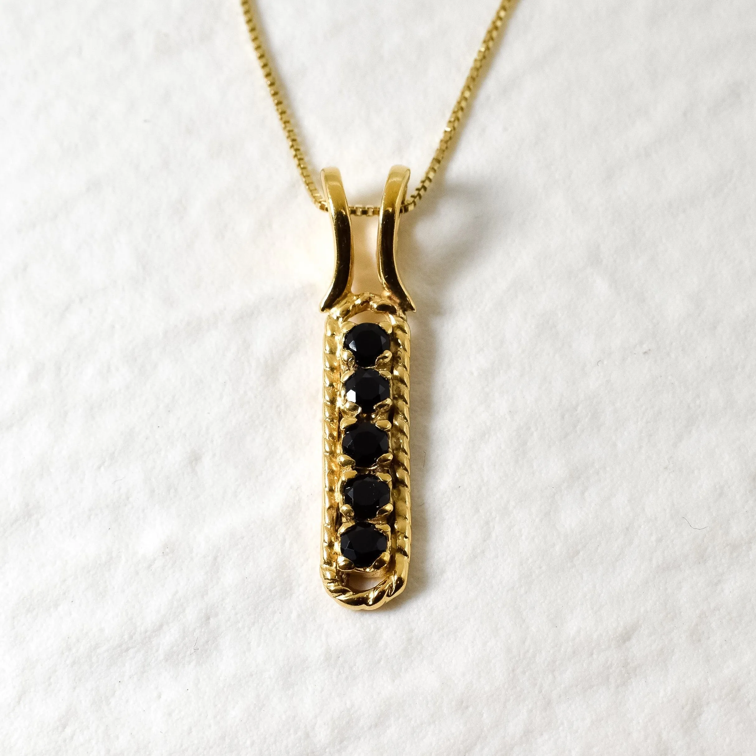 Gold Onyx Pendant - Black Bar Necklace - Vertical Onyx Necklace