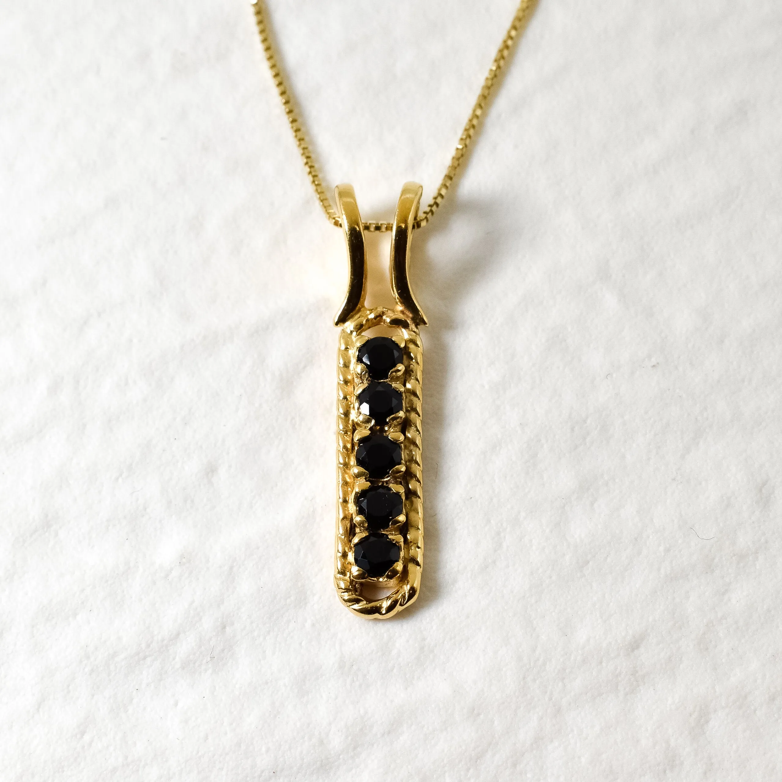 Gold Onyx Pendant - Black Bar Necklace - Vertical Onyx Necklace