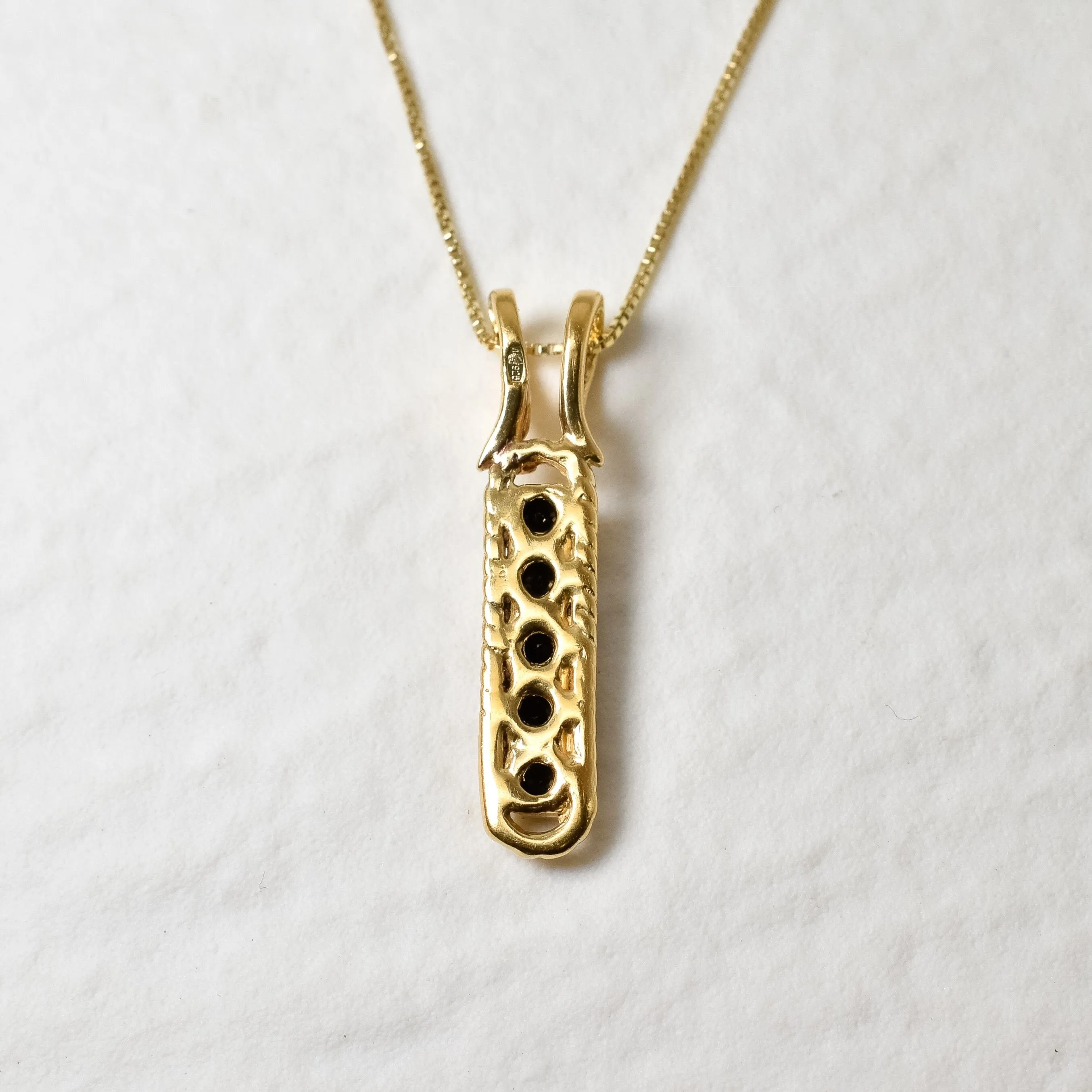 Gold Onyx Pendant - Black Bar Necklace - Vertical Onyx Necklace