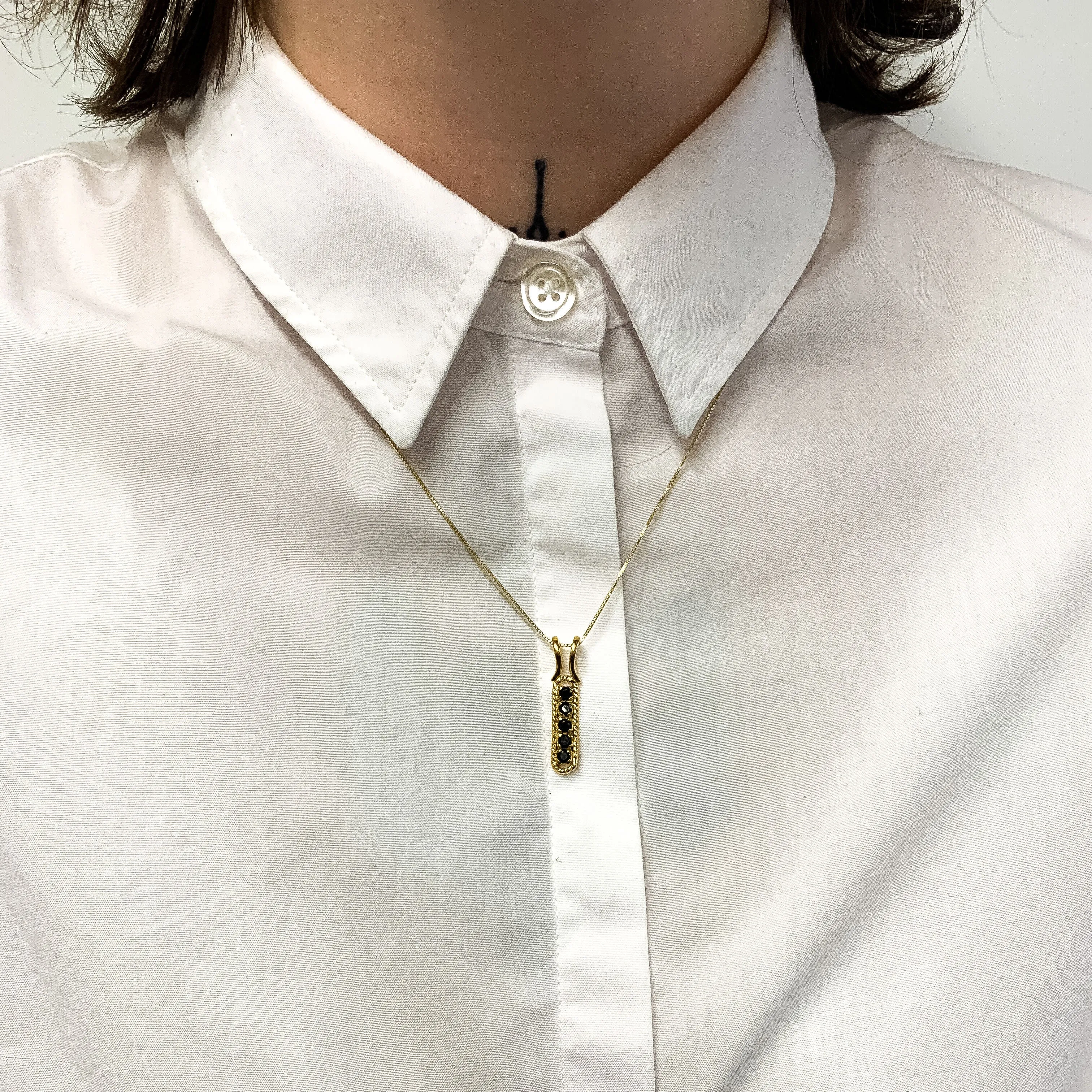 Gold Onyx Pendant - Black Bar Necklace - Vertical Onyx Necklace
