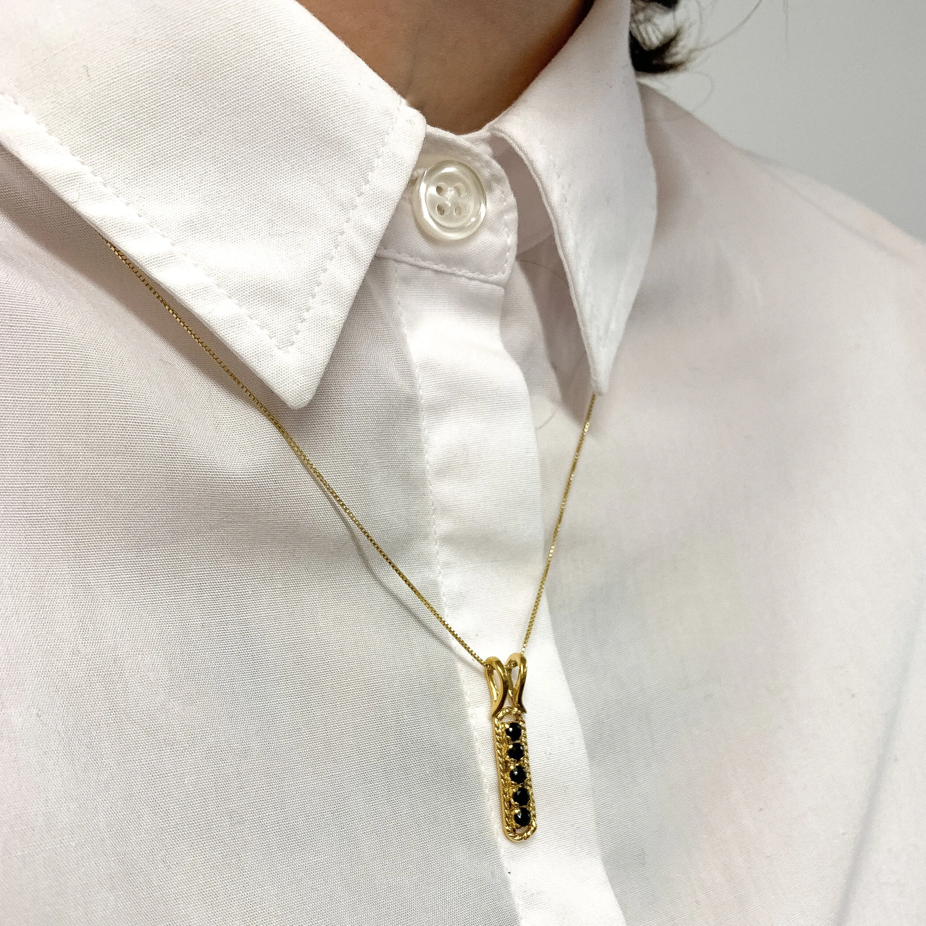 Gold Onyx Pendant - Black Bar Necklace - Vertical Onyx Necklace