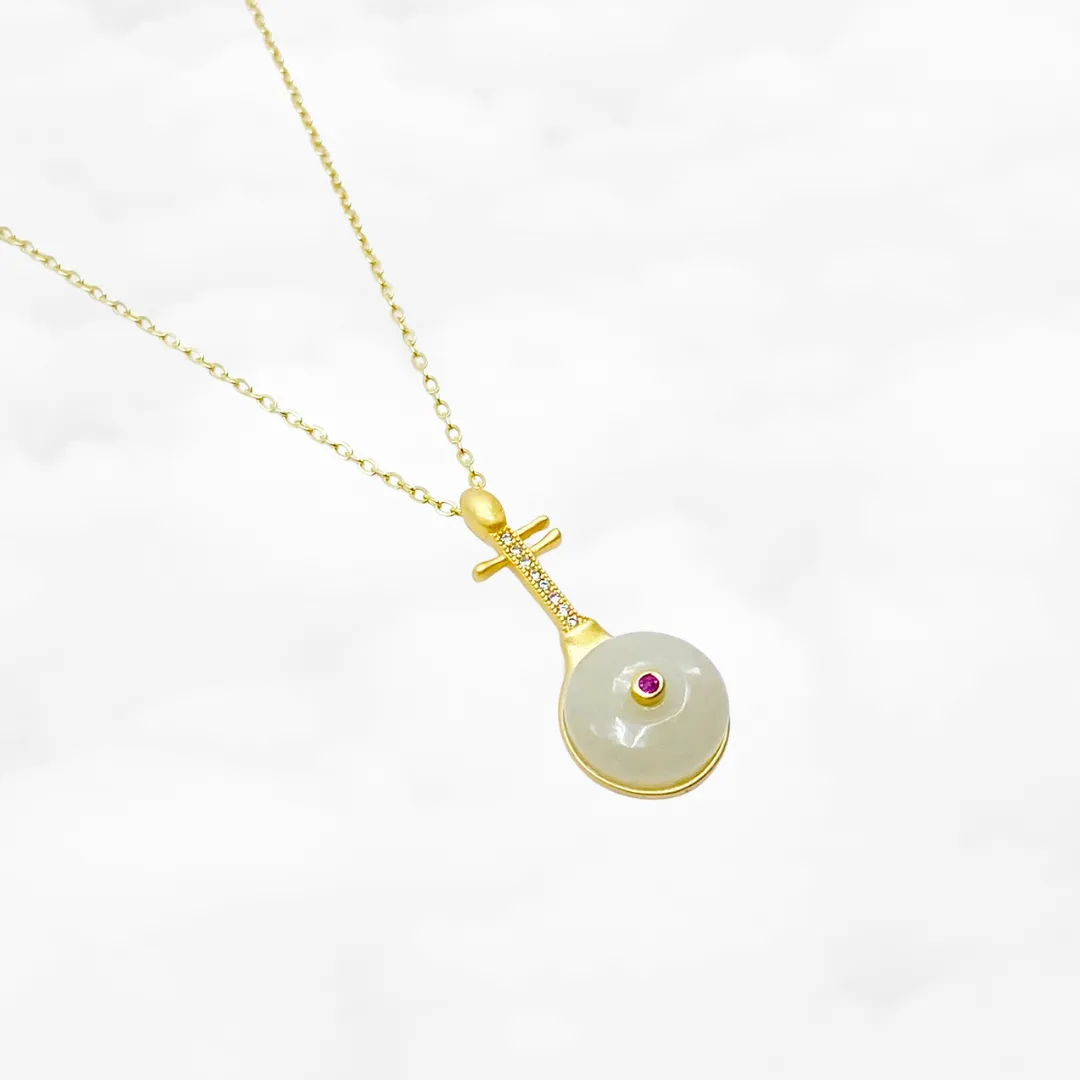 Gold Pipa Hetian Jade Necklace