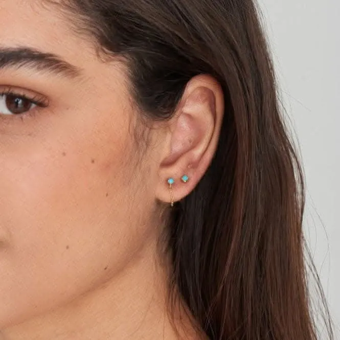 Gold Turquoise Chain Drop Stud Earrings E033-03G